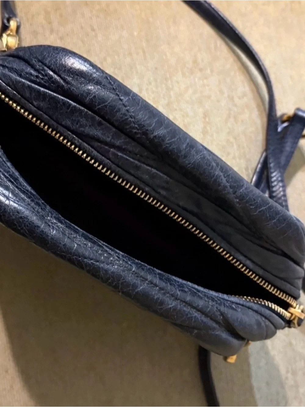 Miu Miu Quilted Navy Leather Crossbody with Gold Hardware